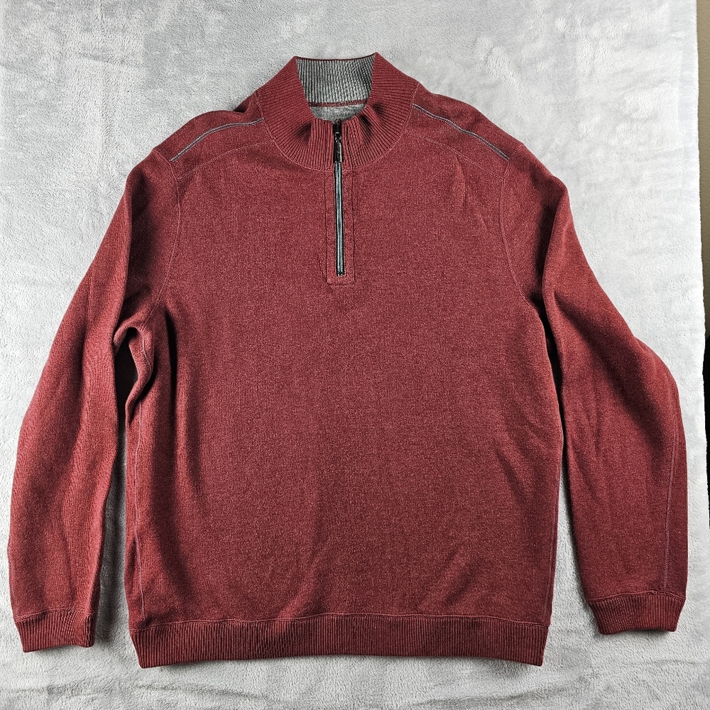 Tommy Bahama Long Sleeve Pullover 1/4 Zip Sweater Red Mens Size XL
